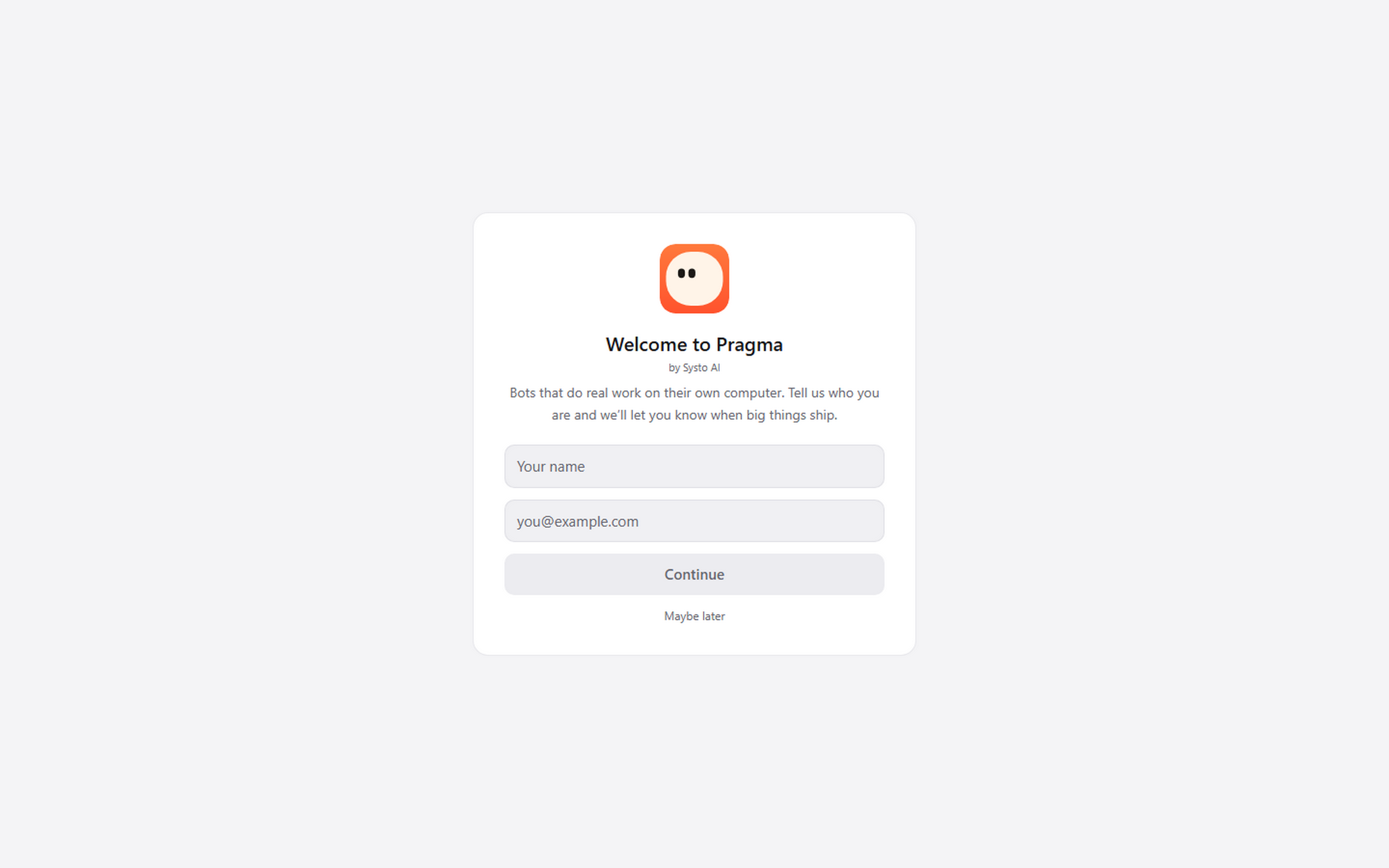Pragma's onboarding, creating a first agent